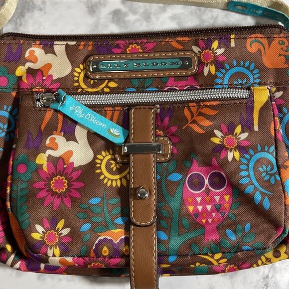 Lily Bloom Brown Crossbody Bag and Woodland Creature and Floral Print - Picture 4 of 13